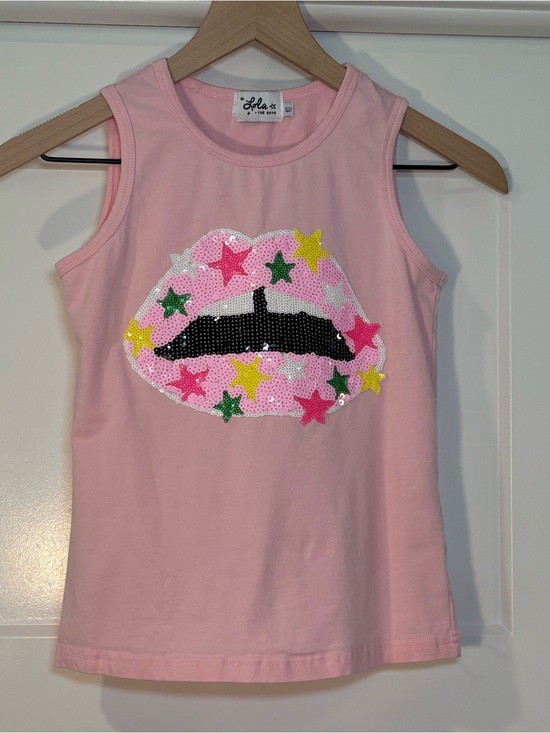 Lola + The Boys Other - Lola + The Boys Pink Sequin Lip Tank with Multi-Color Stars